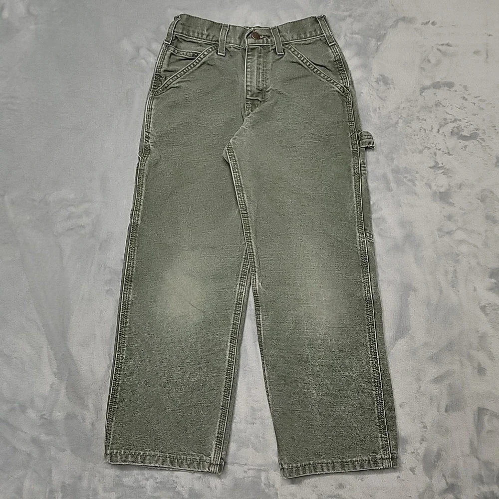 Carhartt Pants Boys 10 Green Y28 MOS Carpenter Rugged Canvas Workwear